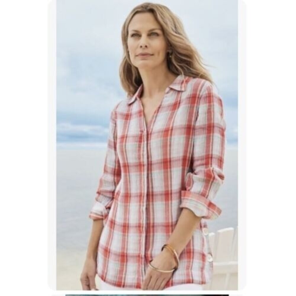 Soft Surrounding Lunita Plaid Button Front Tunic Top M